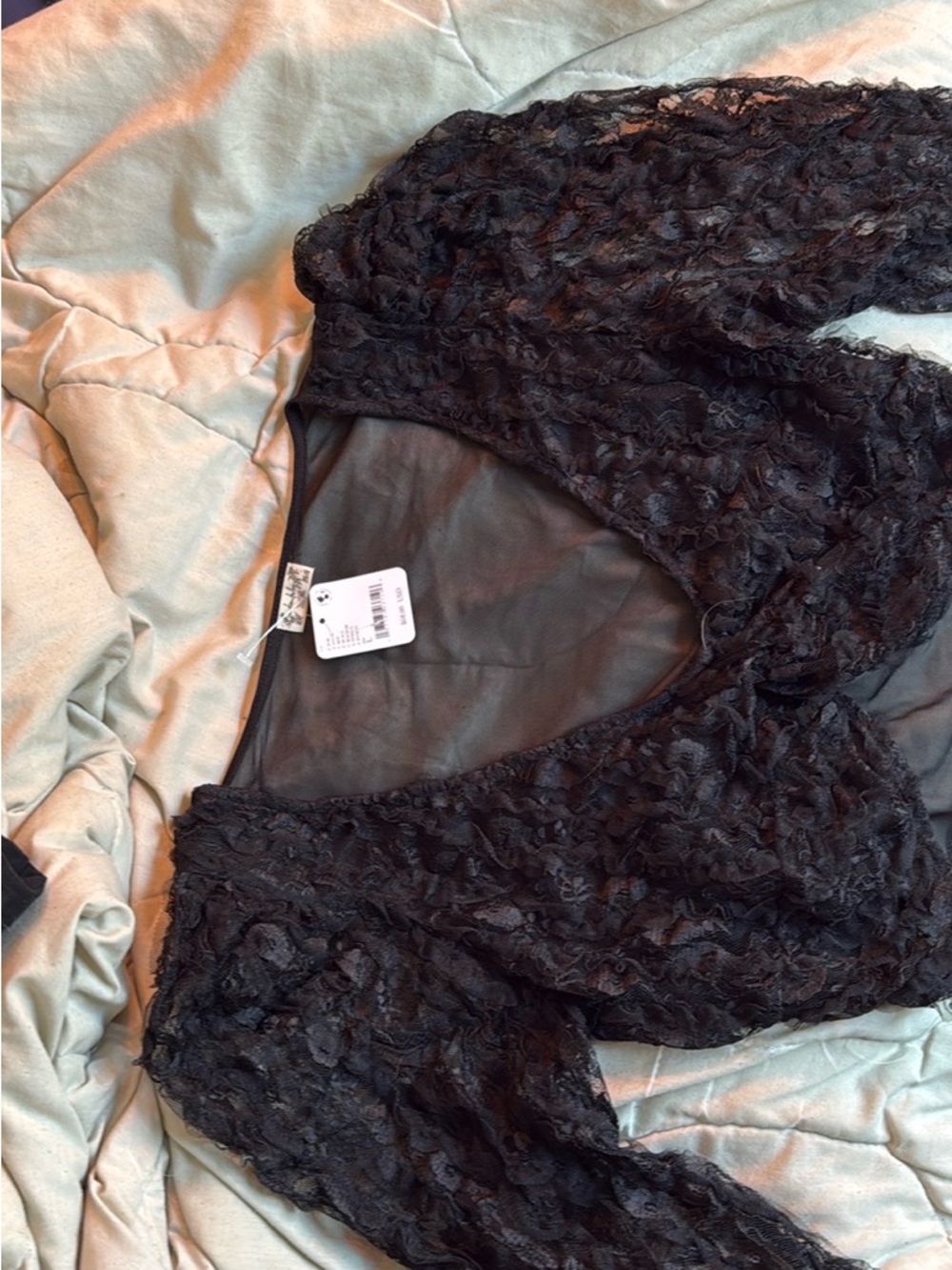 Free People Black Lace Long-Sleeve Wrap Top - Picture 8 of 12
